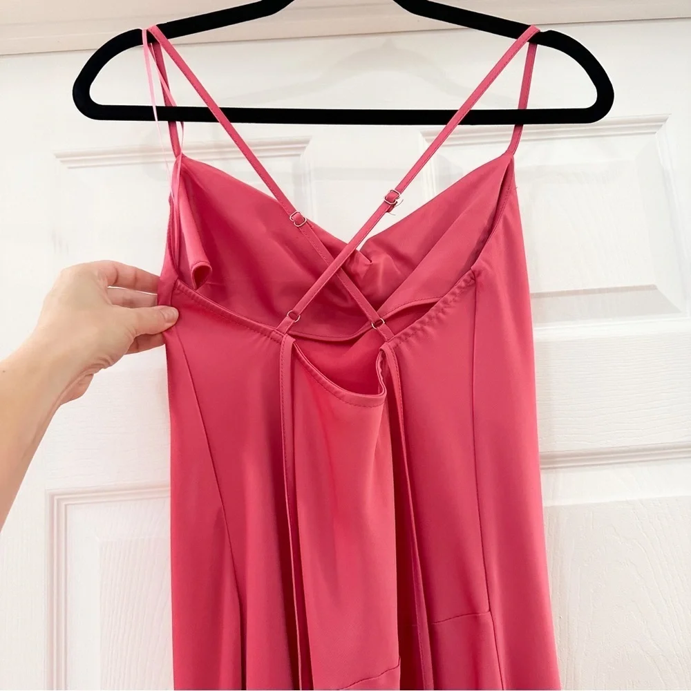 NWOT Glam Cowl neck Satin Maxi Slip Dress Pink sz Small - Picture 5 of 7